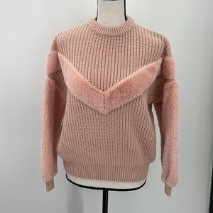 UEC Guess oversized pink sweater with faux fur detail size XS